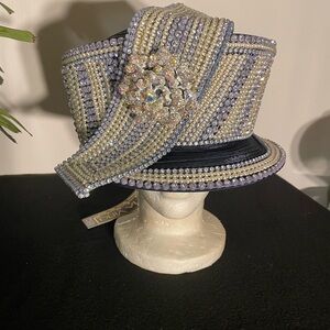 Elegant Women's Beaded Hat in Silver and Cream